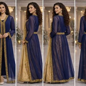 Elegant Blue and Gold Women's Dress
